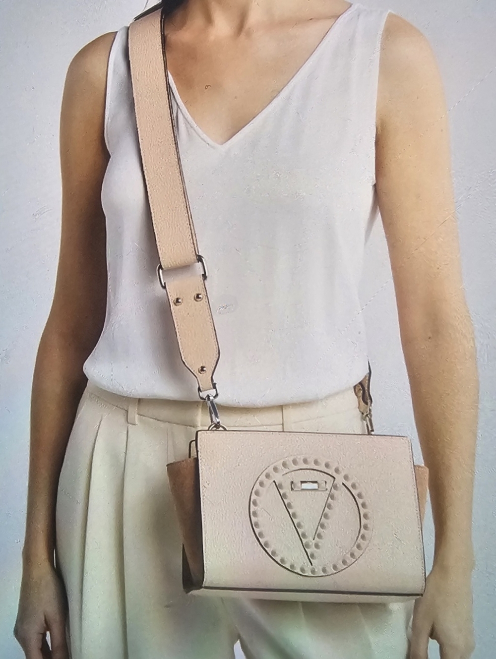 Valentino By Mario Valentino Leather/Suede Studded Kikky Rockstar Crossbody Bag
